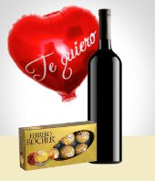 - Combo Terciopelo: Chocolates + Vino + Globo