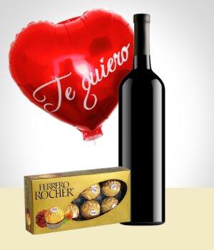 Flores a Ecuador Combo Terciopelo: Chocolates + Vino + Globo