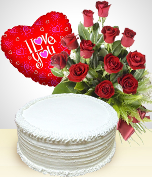 Felicitaciones - Combo Selecto: Bouquet de 12 Rosas + Pastel + Globo